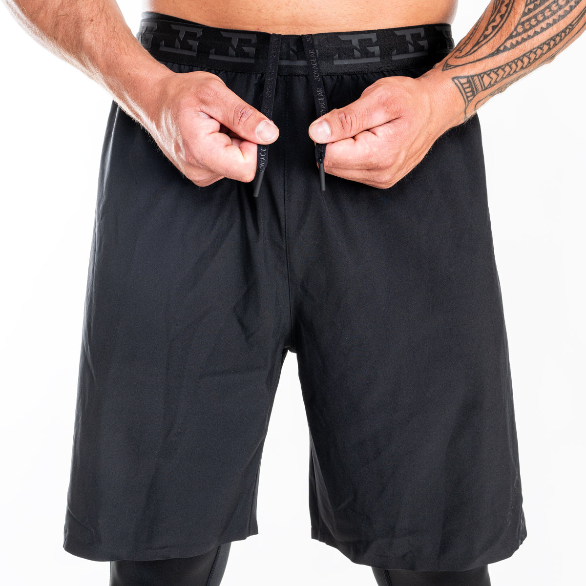 2-1 short with short legging- Black/Black