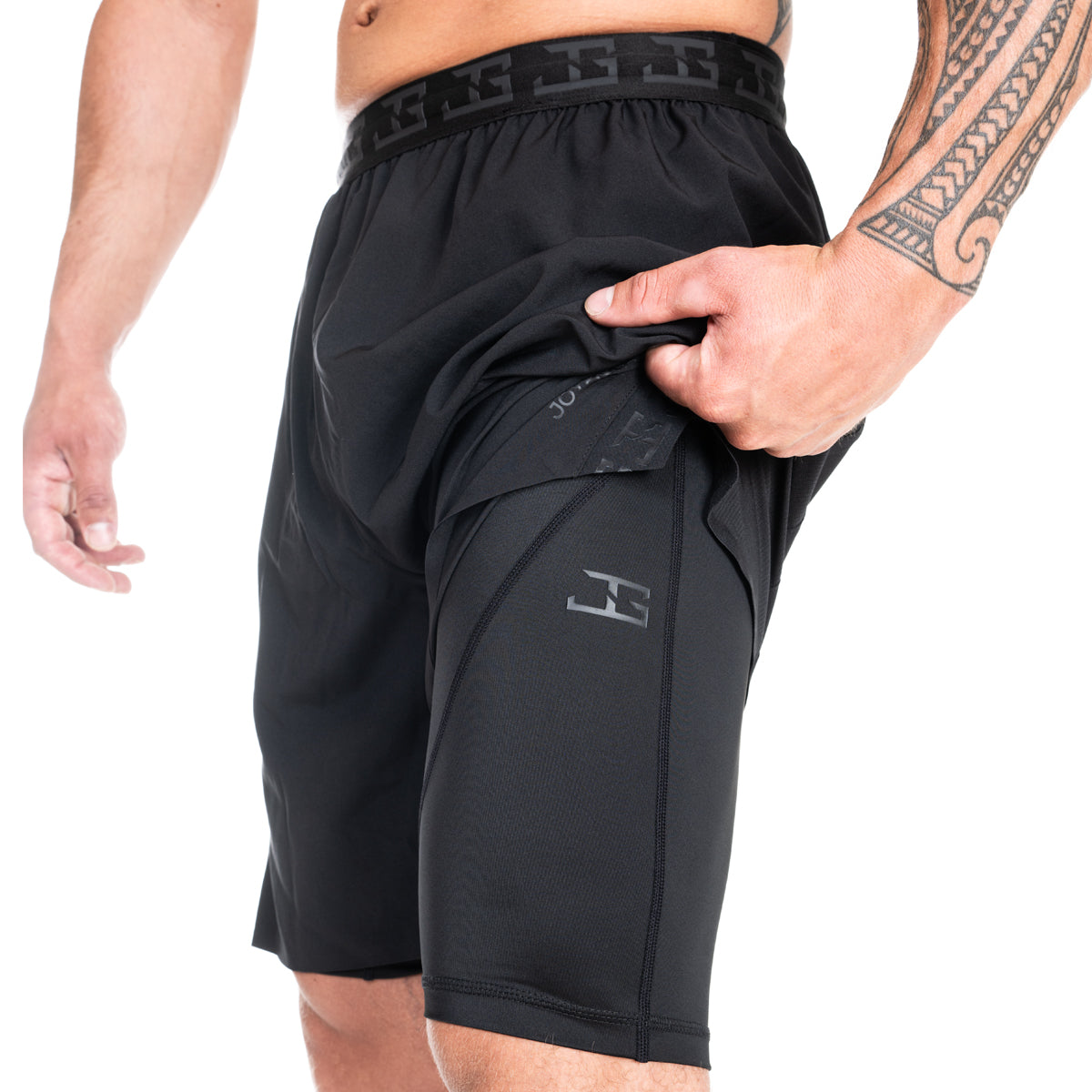 2-1 Pants with Half Leggings - Black/Black