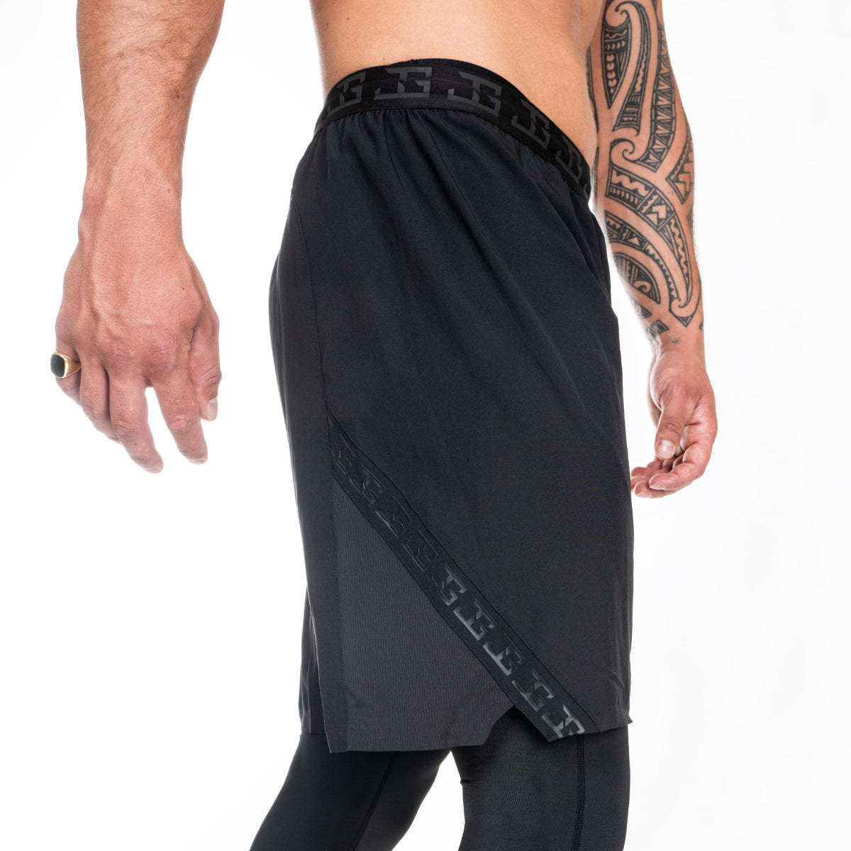 2-1 short with short legging- Black/Black